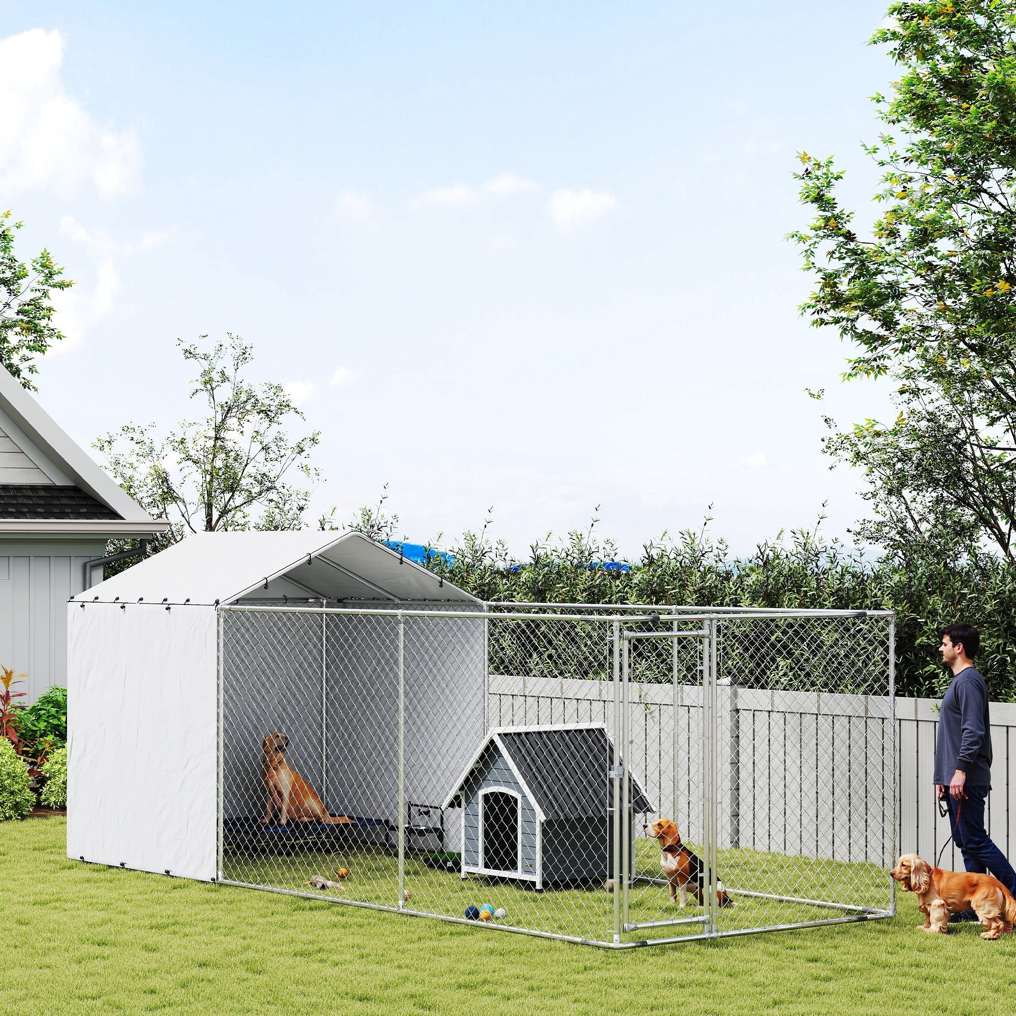Galvanized Steel Dog Kennel Outdoor with Waterproof &; UV-Resistant Cover for Large Dogs, 19.7' x 7.5' x 7.5' Houses, Kennels & Pens at Gallery Canada