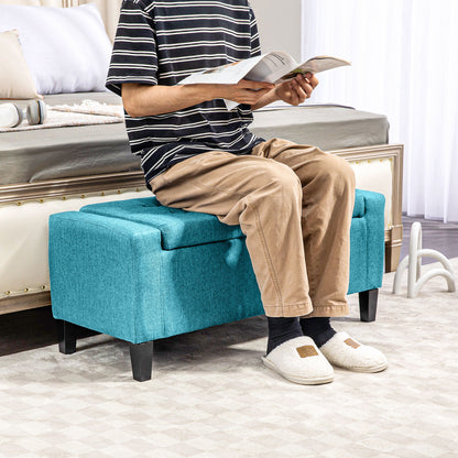 Storage Ottoman Bench, Linen Upholstered Bench with Tufted Design, Green Storage Ottomans & Benches   at Gallery Canada