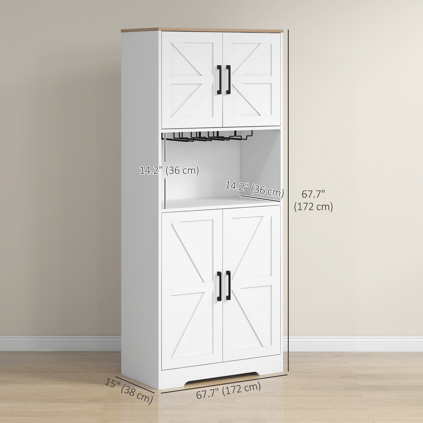 Farmhouse Kitchen Pantry, 68" Freestanding Hutch Storage Cabinet with Microwave Oven Countertop, White Kitchen Pantry Cabinets   at Gallery Canada