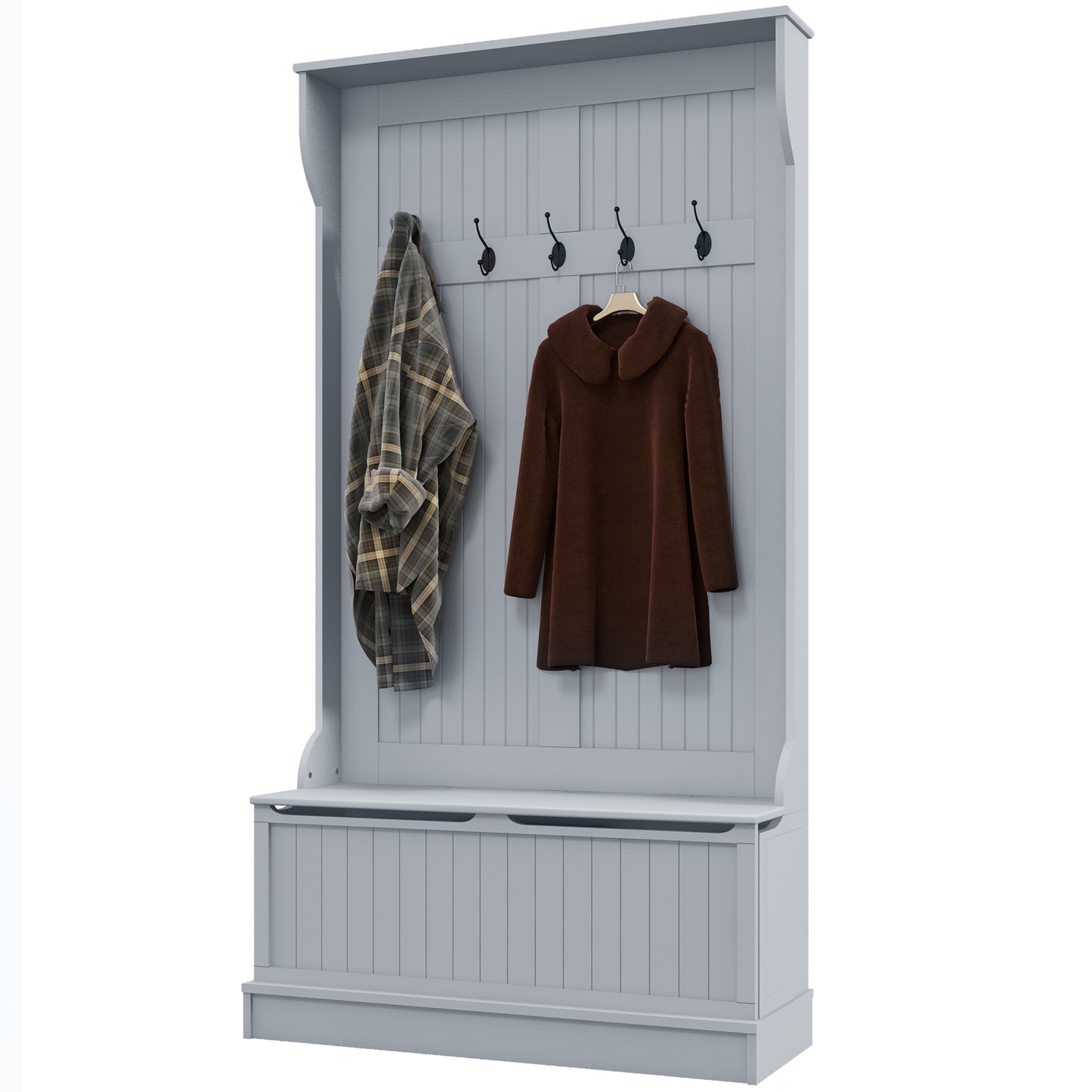 Modern 3-In-1 Entryway Hall Tree with Coat Rack, Bench and Shoe Storage, 5 Hooks for Hallway, Living Room, Grey Clothing Storage   at Gallery Canada