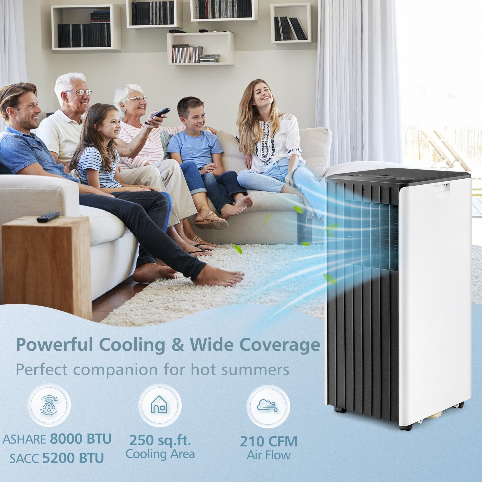 8000 BTU Portable Air Conditioner with Cool Humidifier and Sleep Mode, Black & White Portable Air Conditioners   at Gallery Canada