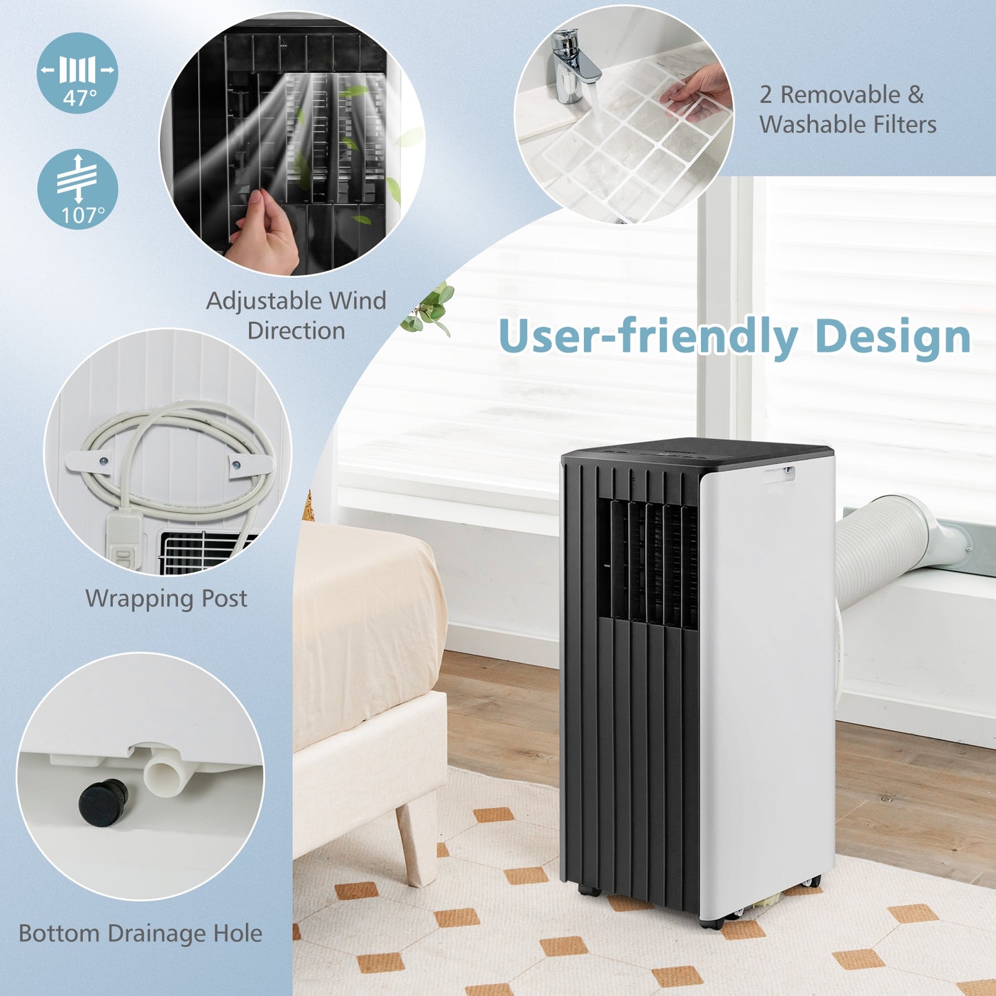 8000 BTU Portable Air Conditioner with Cool Humidifier and Sleep Mode, Black & White Portable Air Conditioners   at Gallery Canada