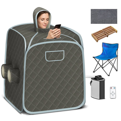 800W 2 Person Portable Steam Sauna Tent SPA with Hat Side Holes 3L Steamer, Gray - Gallery Canada