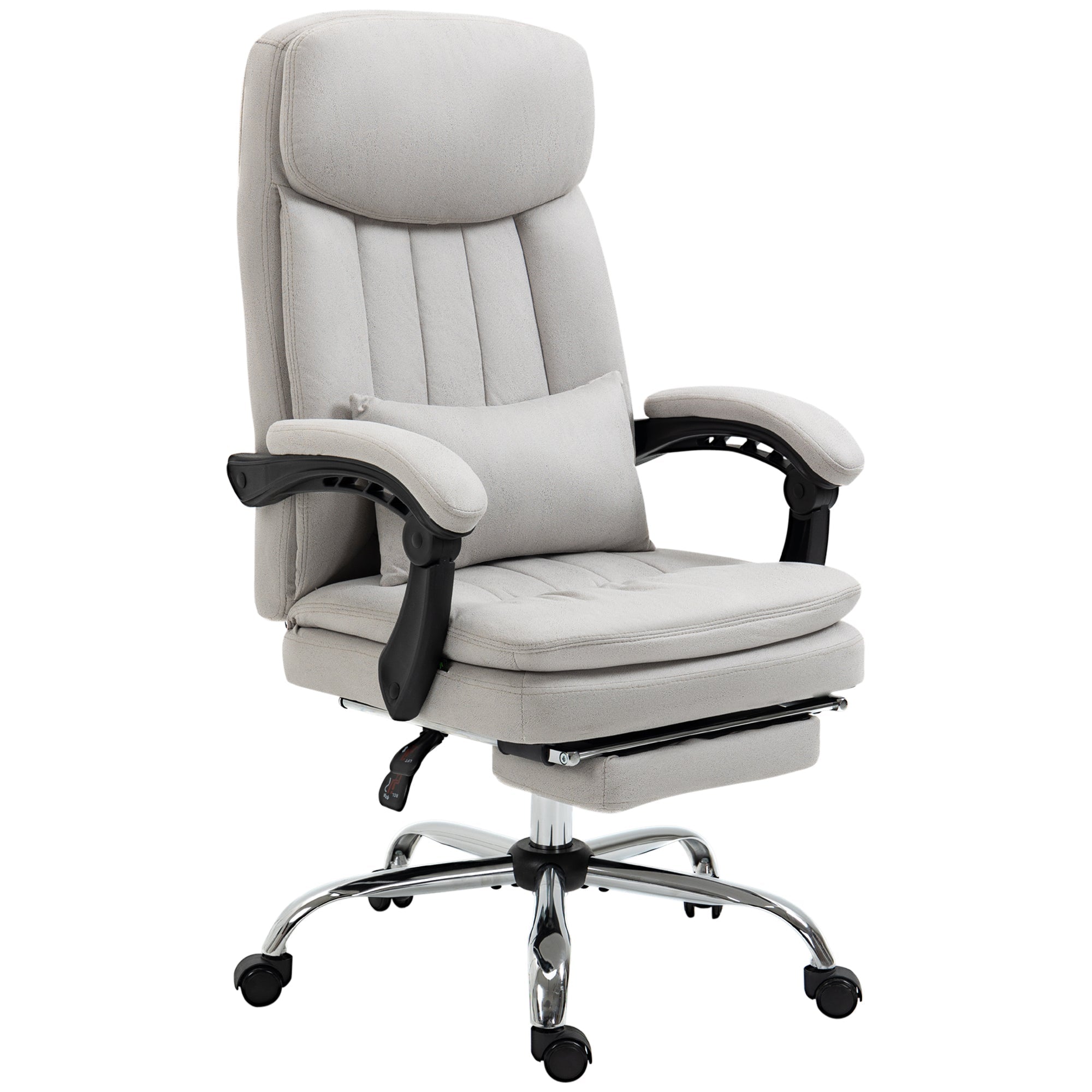 High Back Office Chair, Microfibre Computer Desk Chair with Lumbar Support Pillow, Foot Rest, Reclining Back, Arm, Light Grey Executive & Manager Chairs Light Grey  at Gallery Canada