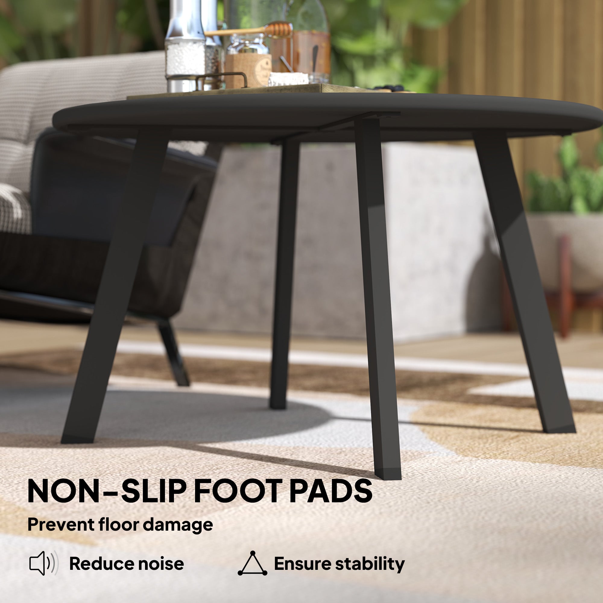 Round Outdoor Side Table, Patio Coffee Table with Metal Frame and Non-Slip Foot Pads, Black Patio Side Tables at Gallery Canada