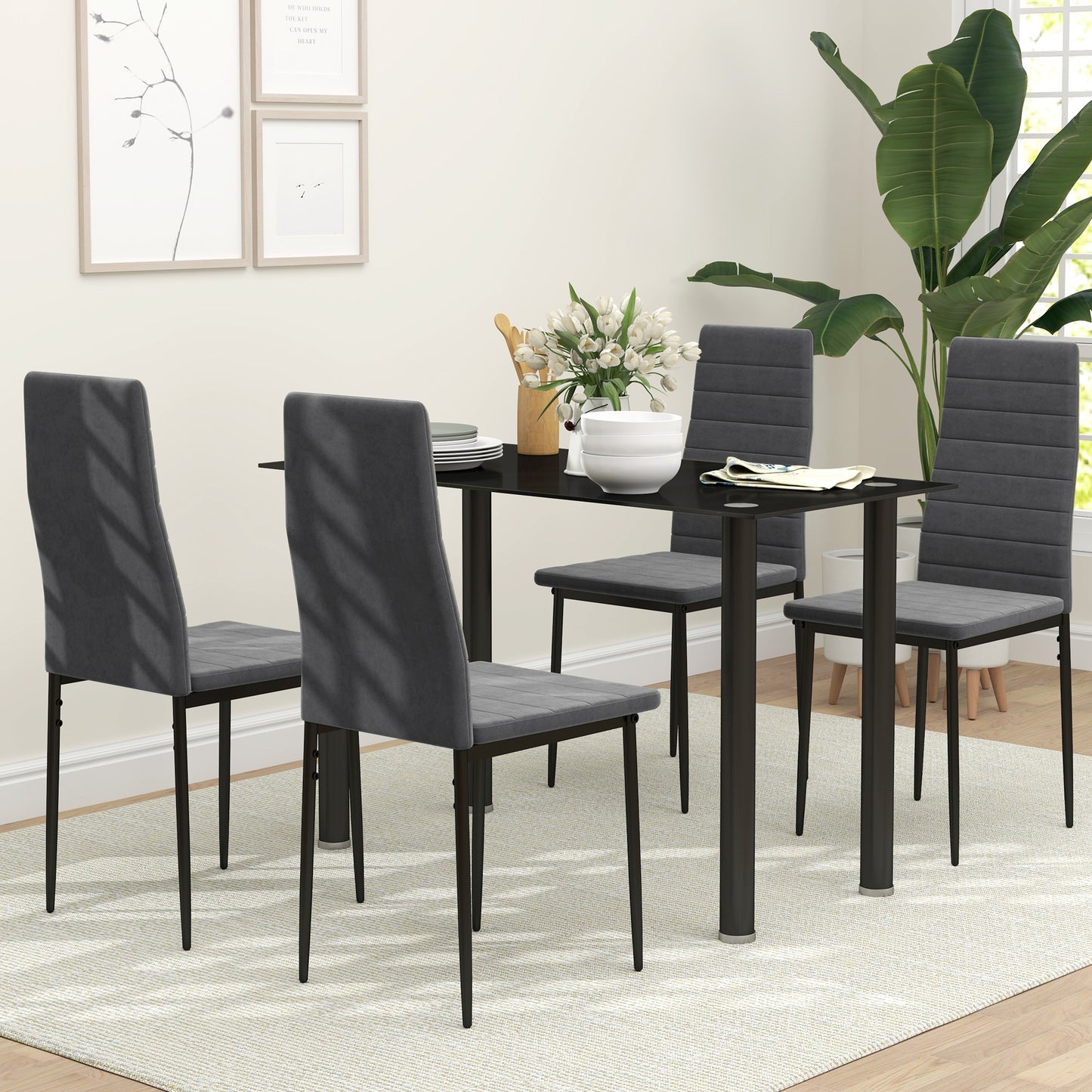 Modern Dining Chairs, Set of 4, High Back Upholstery and Metal Legs for the Living Room, Kitchen, Home Office, Grey Dining Chairs   at Gallery Canada