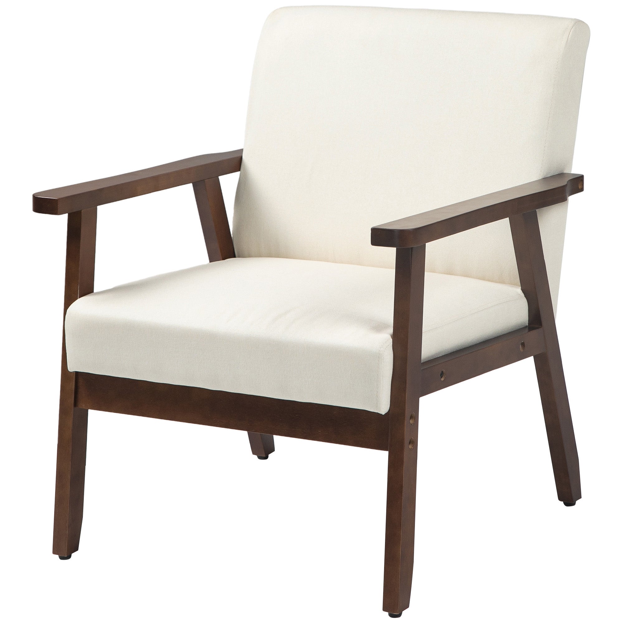 Modern Accent Chairs with Cushioned Seat, Upholstered Linen-Feel Armchair for Bedroom, Living Room, Cream White Accent Chairs   at Gallery Canada