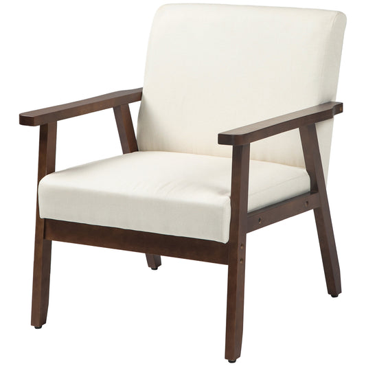 Modern Accent Chairs with Cushioned Seat, Upholstered Linen-Feel Armchair for Bedroom, Living Room, Cream White - Gallery Canada
