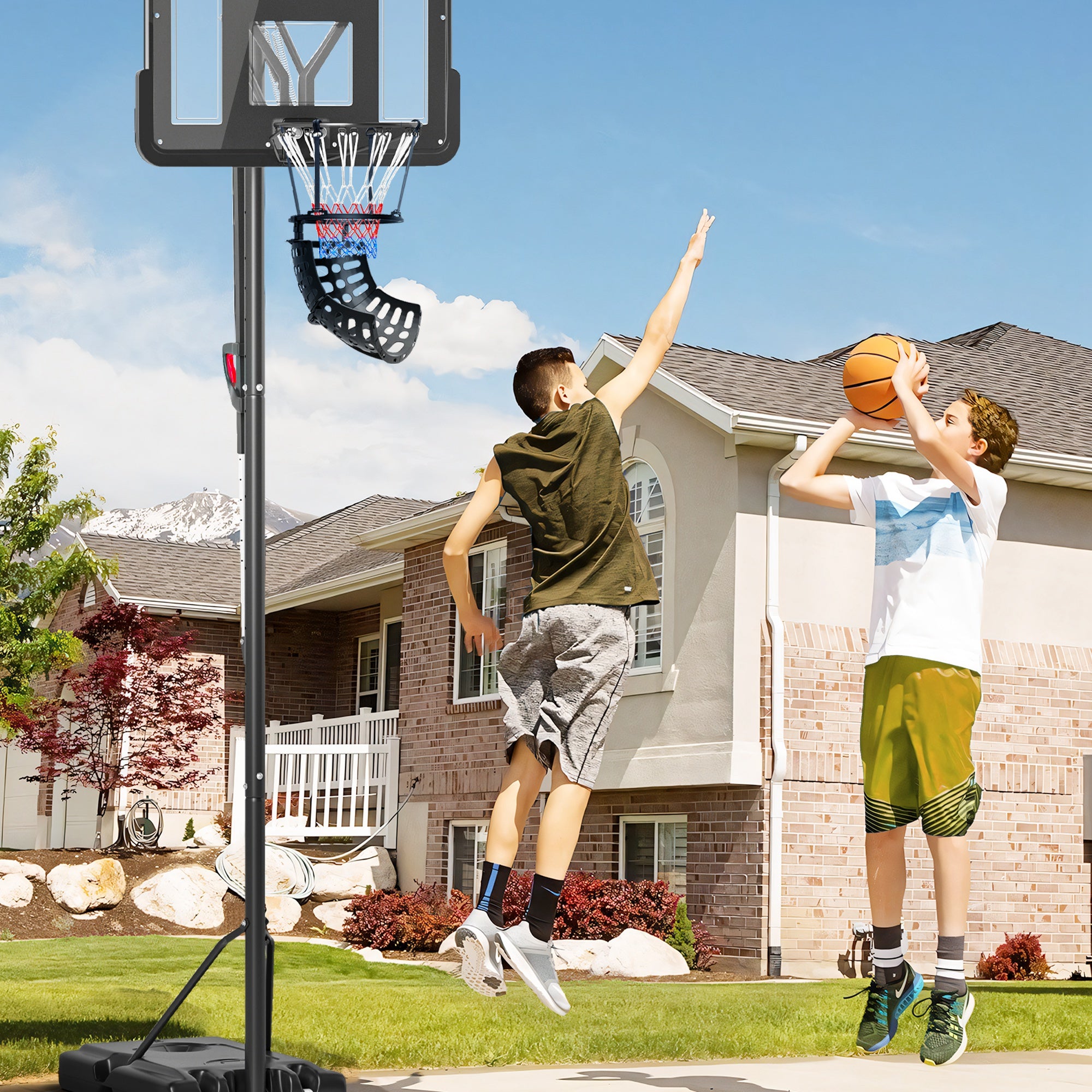 Basketball Hoop Ball Returner, Height Adjustable Basketball Rebounder with 360° Rotatable Return Chute, Black Basketball at Gallery Canada