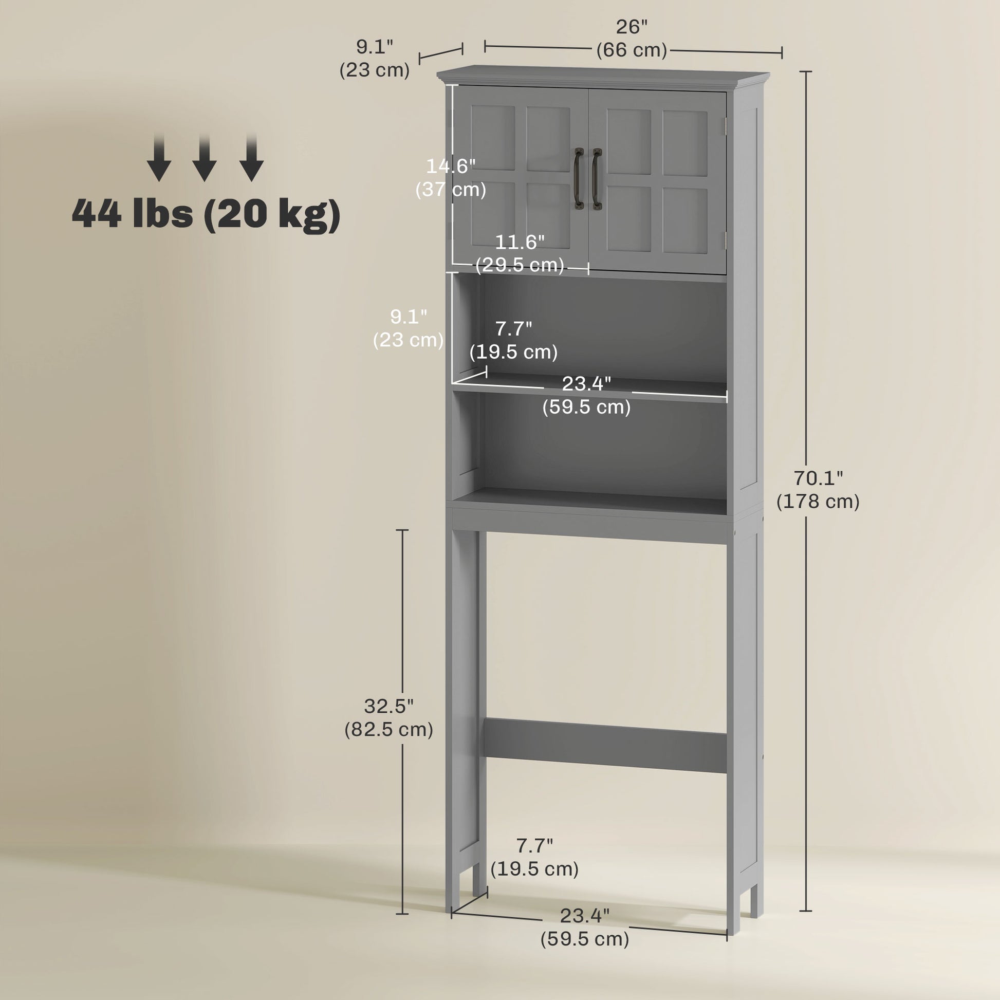 Modern Over The Toilet Storage, Bathroom Cabinets Over Toilet with Open Shelves and Double Door Cabinet, Grey Bathroom Cabinets   at Gallery Canada