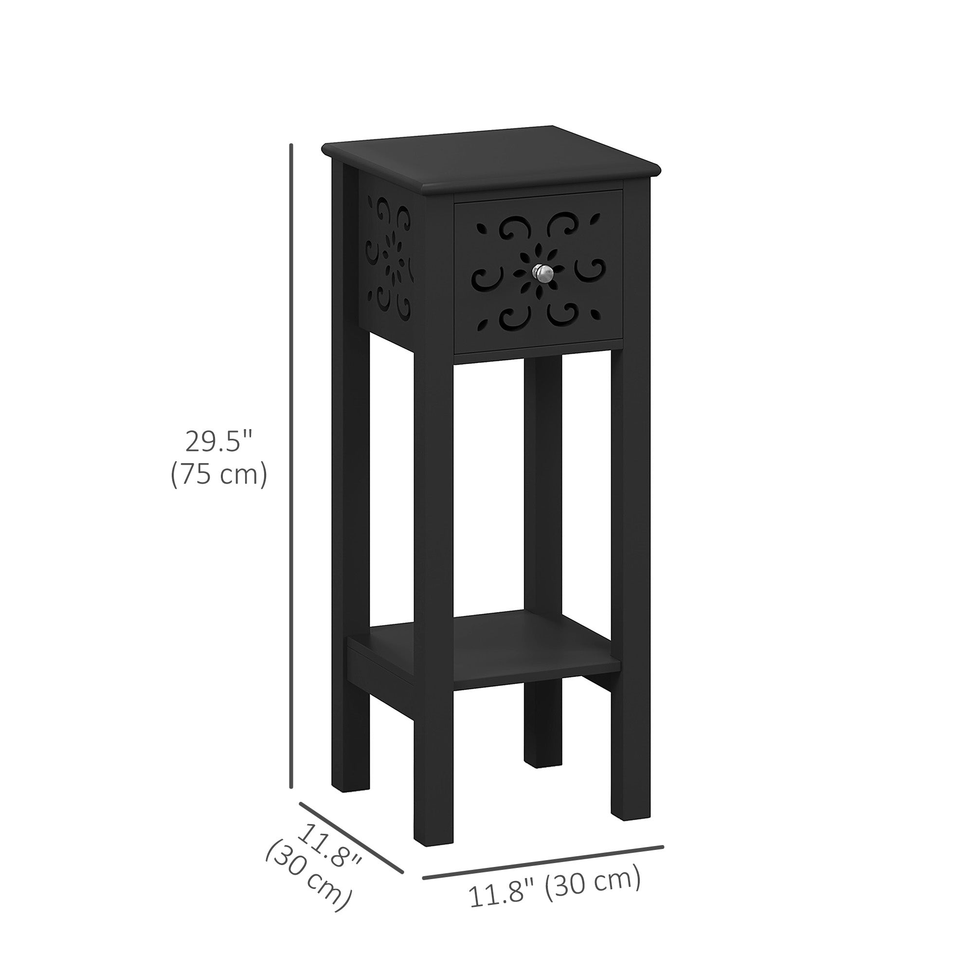 Nightstand Set of 2 with Drawer and Open Storage Shelf Black Side Tables at Gallery Canada