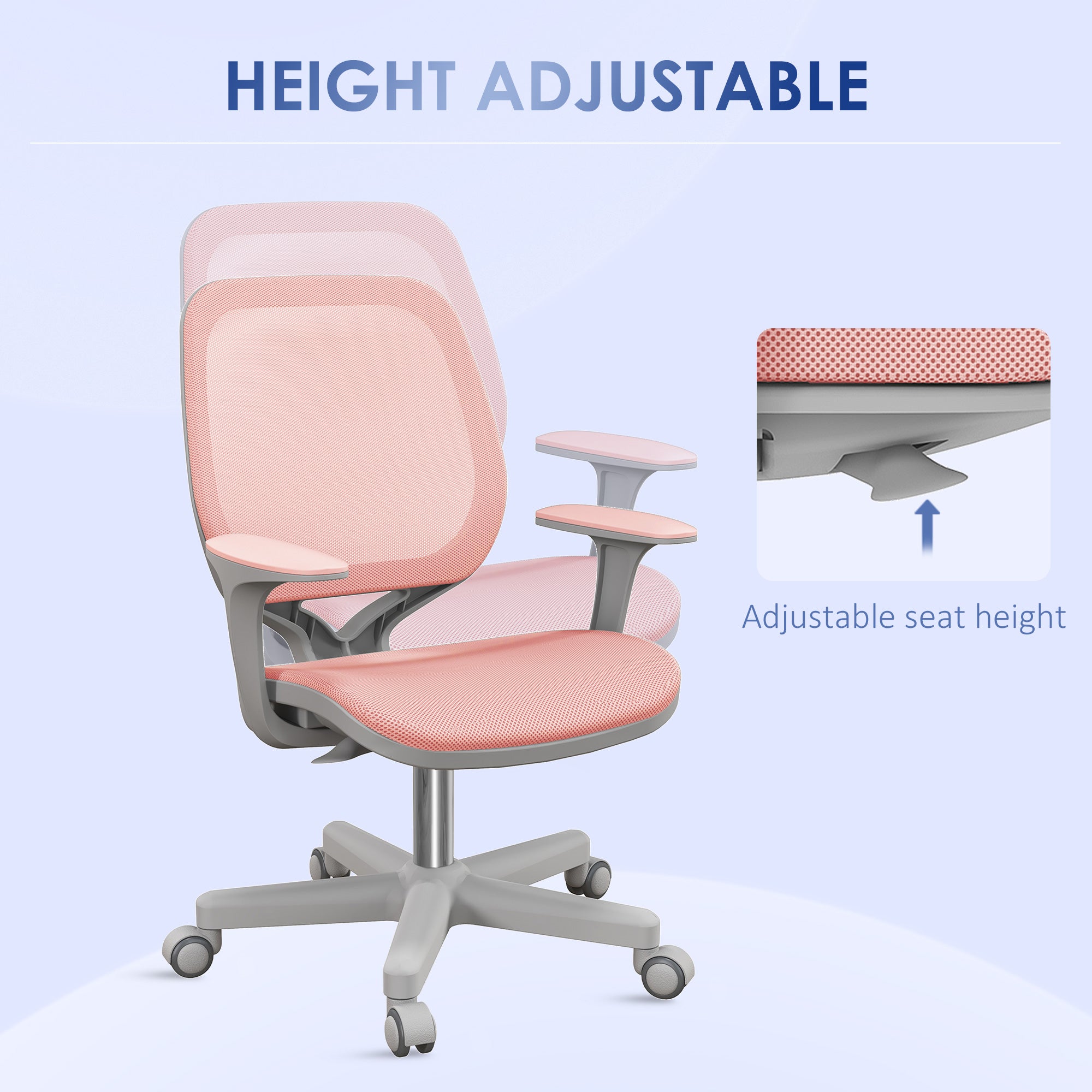 Office Chair, Small Computer Desk Chair with Mesh Back, Swivel Security Castors, Arm, Pink Task Chairs at Gallery Canada
