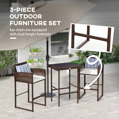 3-Piece Wicker Bar Set, Patio Bar Table Chair with Cushions, for Poolside, 25.2" x 19.3" x 37", White Bistro Sets   at Gallery Canada