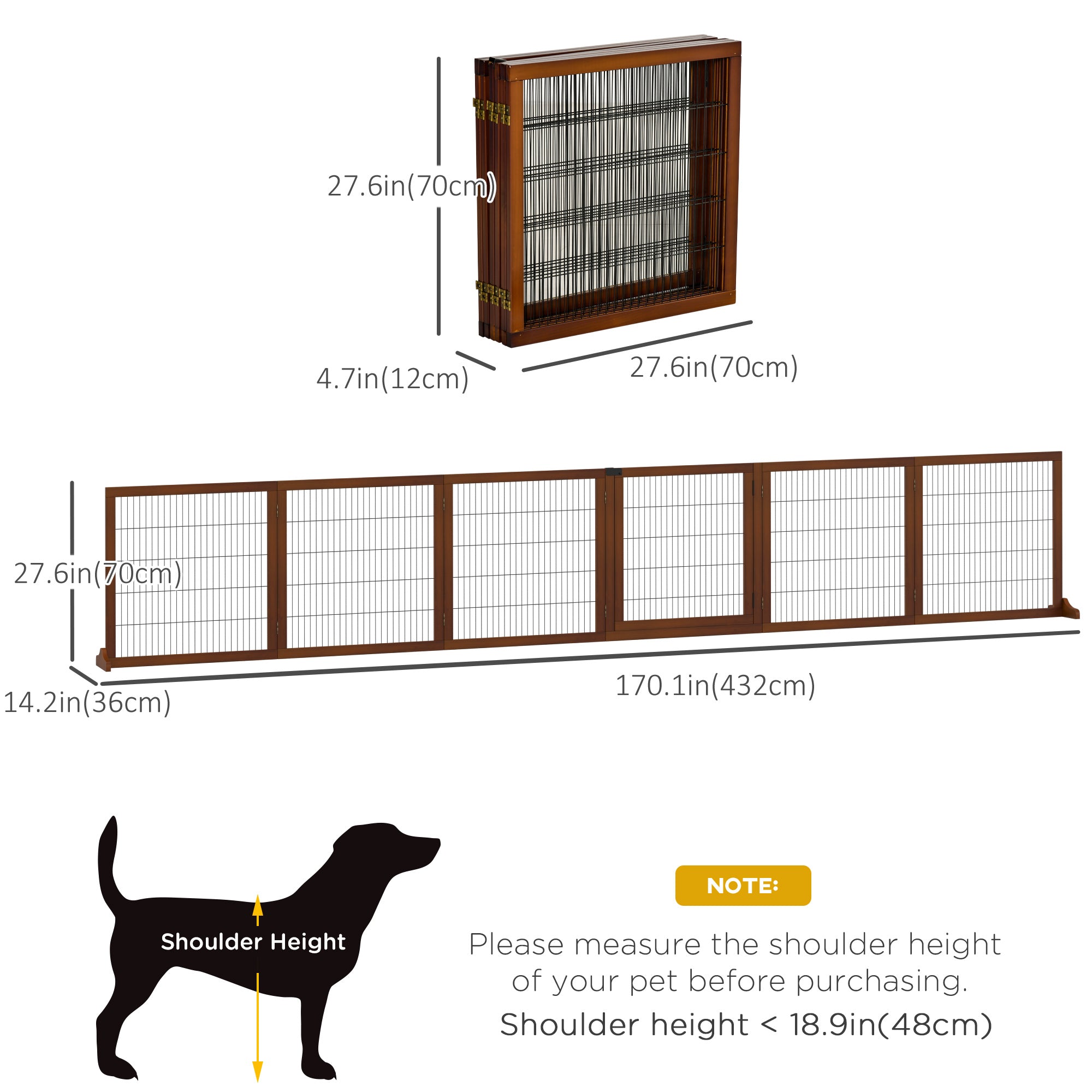 Wooden Pet Gate, Dog Safety Barrier, Freestanding Foldable Fence, w/ 6 Panels, 2 Support Feet, for House Doorway Stairs, Small &; Medium Dogs, Coffee Houses, Kennels & Pens at Gallery Canada