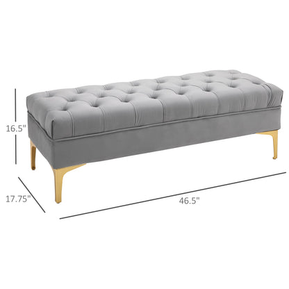 Velvet Upholstered Bench, End of Bed Bench, Entryway Shoe Bench with Button Tufted for Living Room, Bedroom, Grey Storage Ottomans & Benches   at Gallery Canada