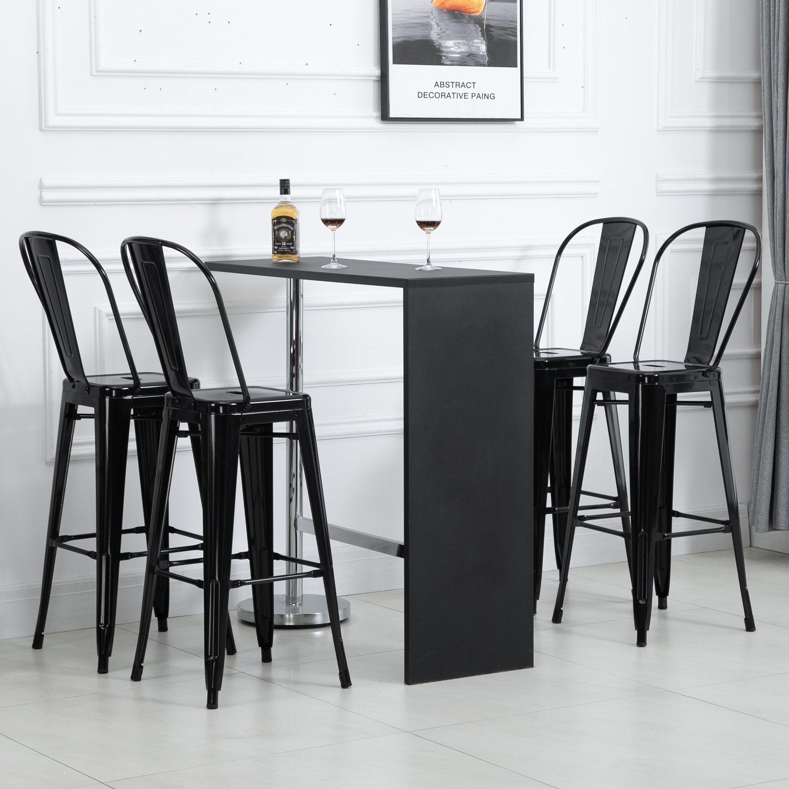 Set of 4 Bar Stools Kitchen Industrial Breakfast Bistro Cafe Metal Frame Black Bar Stools   at Gallery Canada