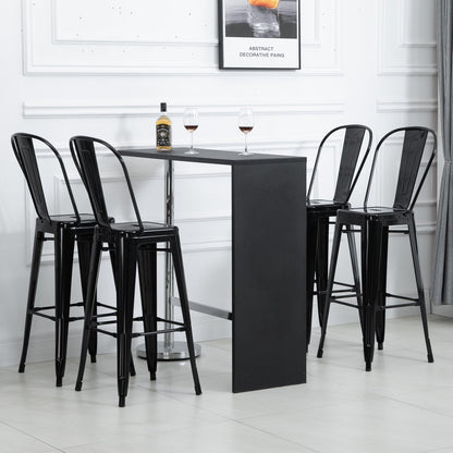 Set of 4 Bar Stools Kitchen Industrial Breakfast Bistro Cafe Metal Frame Black - Gallery Canada