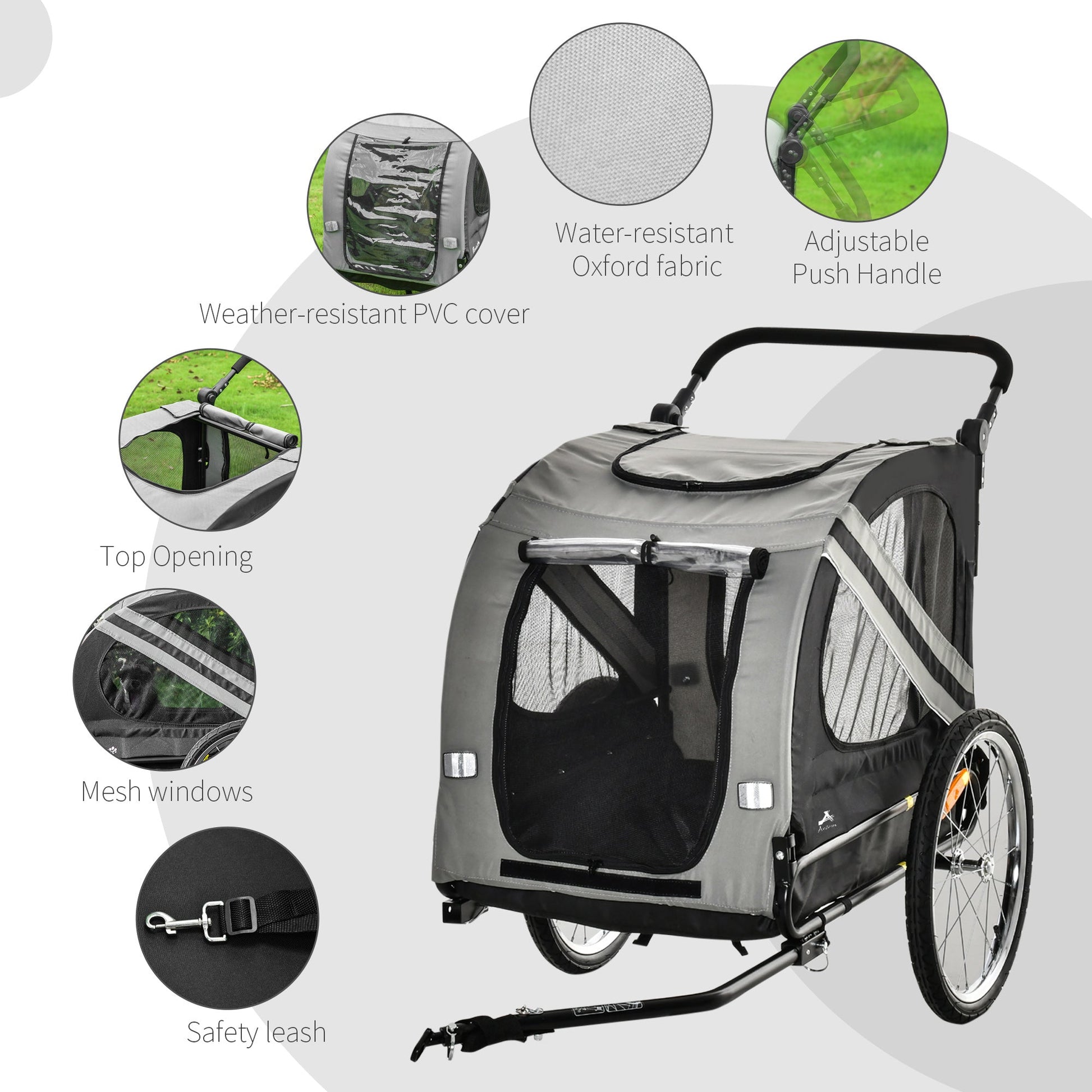 Dog Bike Trailer, 2-in-1 Dog Wagon Pet Stroller for Travel with Universal Wheel Reflectors Flag, for Small and Medium Dogs, Grey Dog Bike Trailers & Strollers   at Gallery Canada