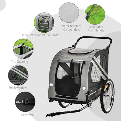 Dog Bike Trailer, 2-in-1 Dog Wagon Pet Stroller for Travel with Universal Wheel Reflectors Flag, for Small and Medium Dogs, Grey Dog Bike Trailers & Strollers   at Gallery Canada