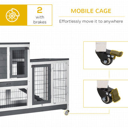 Rabbit Hutch Indoor Bunny Cage Guinea Pig House on Wheels with Run, Pull Out Trays, Grey and White Rabbit Hutch   at Gallery Canada