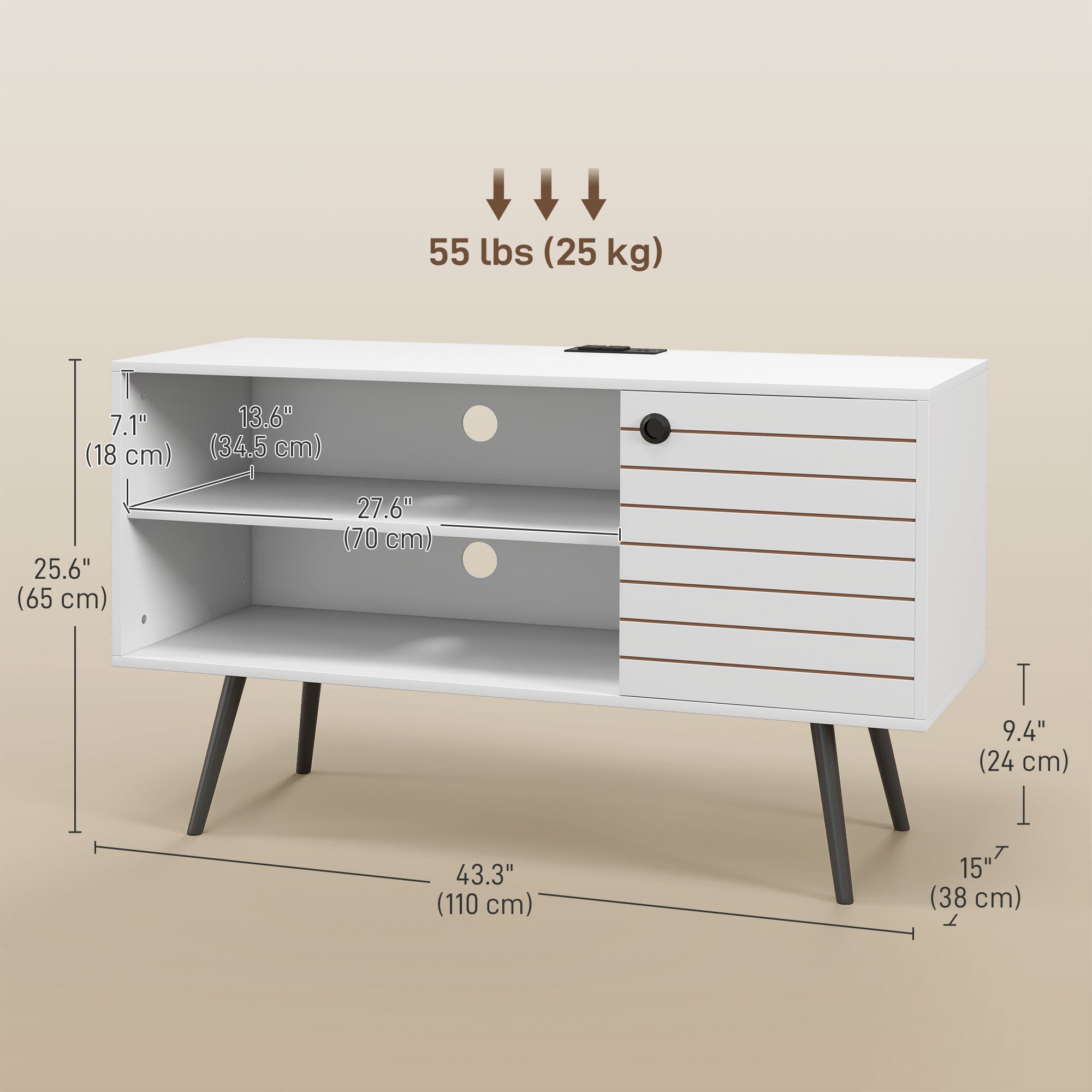 TV Stand Cabinet for 50-Inch, TV Table with Charging Station, Television Stand with Open Shelves, Door and Cable Holes TV Stands   at Gallery Canada