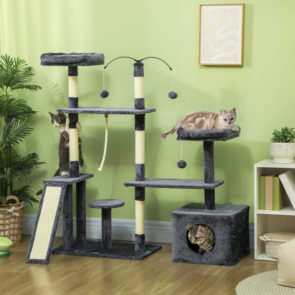 53" Cat Tree, Cat Tower with Scratching Posts, Cat Condo, Beds, Platforms, Toy Balls for Indoor Cats, Dark Grey Cat Towers Multi Colour  at Gallery Canada