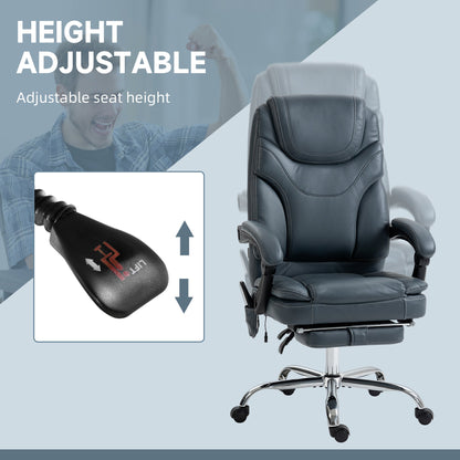 6 Point Vibration Massage Office Chair, PU Leather Heated Reclining Computer Chair with Footrest, Grey Massage Chairs   at Gallery Canada