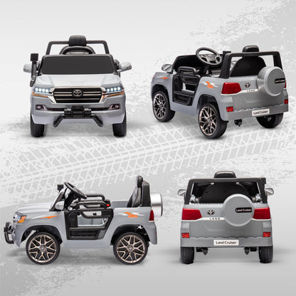 12V Toyota LAND CRUISER Licensed Kids Car w/ Remote Control, Four Wheel Spring Suspension, Soft Start, LED Light, Grey Electric Toy Cars   at Gallery Canada