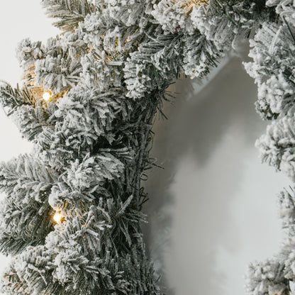 24" Christmas Front Door Wreath with Lights Flocked Christmas Wreath with Pine Cones and Red Berries for Windows Green Christmas Wreaths   at Gallery Canada