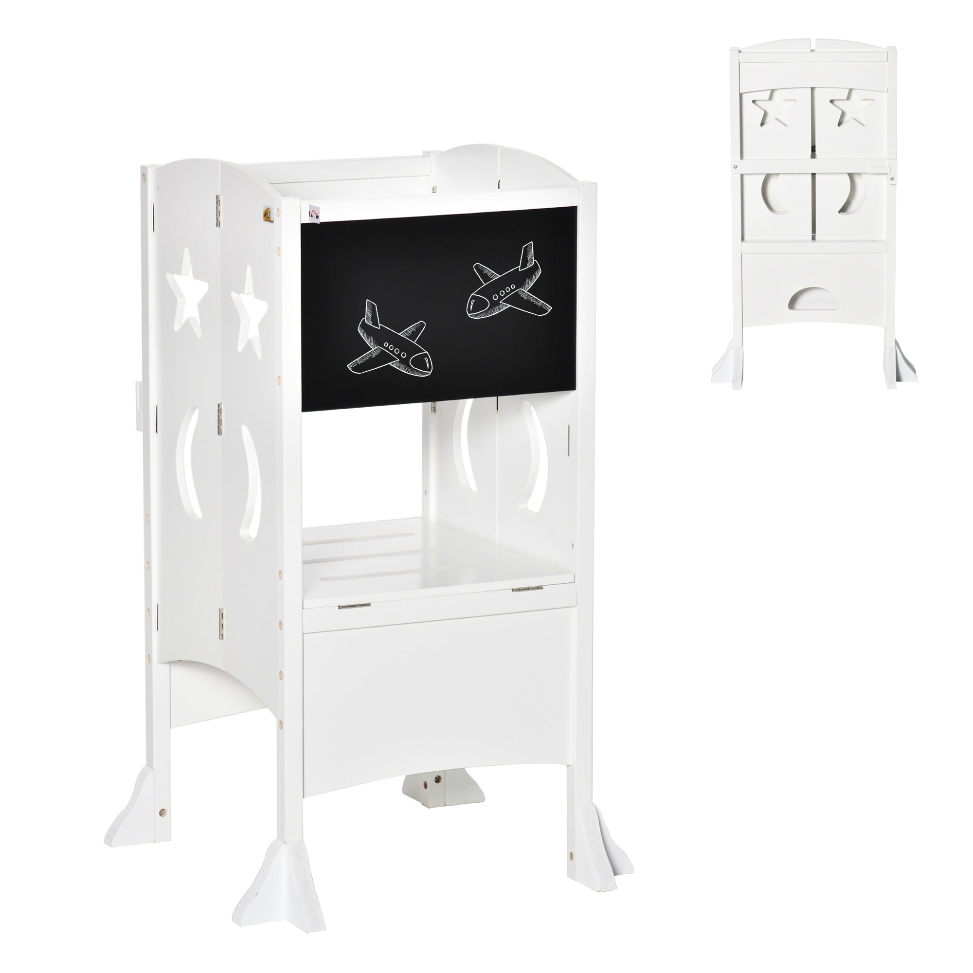 Kids Kitchen Helper Foldable Step Stool Toddler Kitchen Stool with Blackboard Lockable Handrail for 3-6 Years old White Toddler & Kids Step Stools White at Gallery Canada