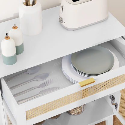 Boho Sideboard Storage Cabinet with Rattan Doors, White Storage Cabinets at Gallery Canada