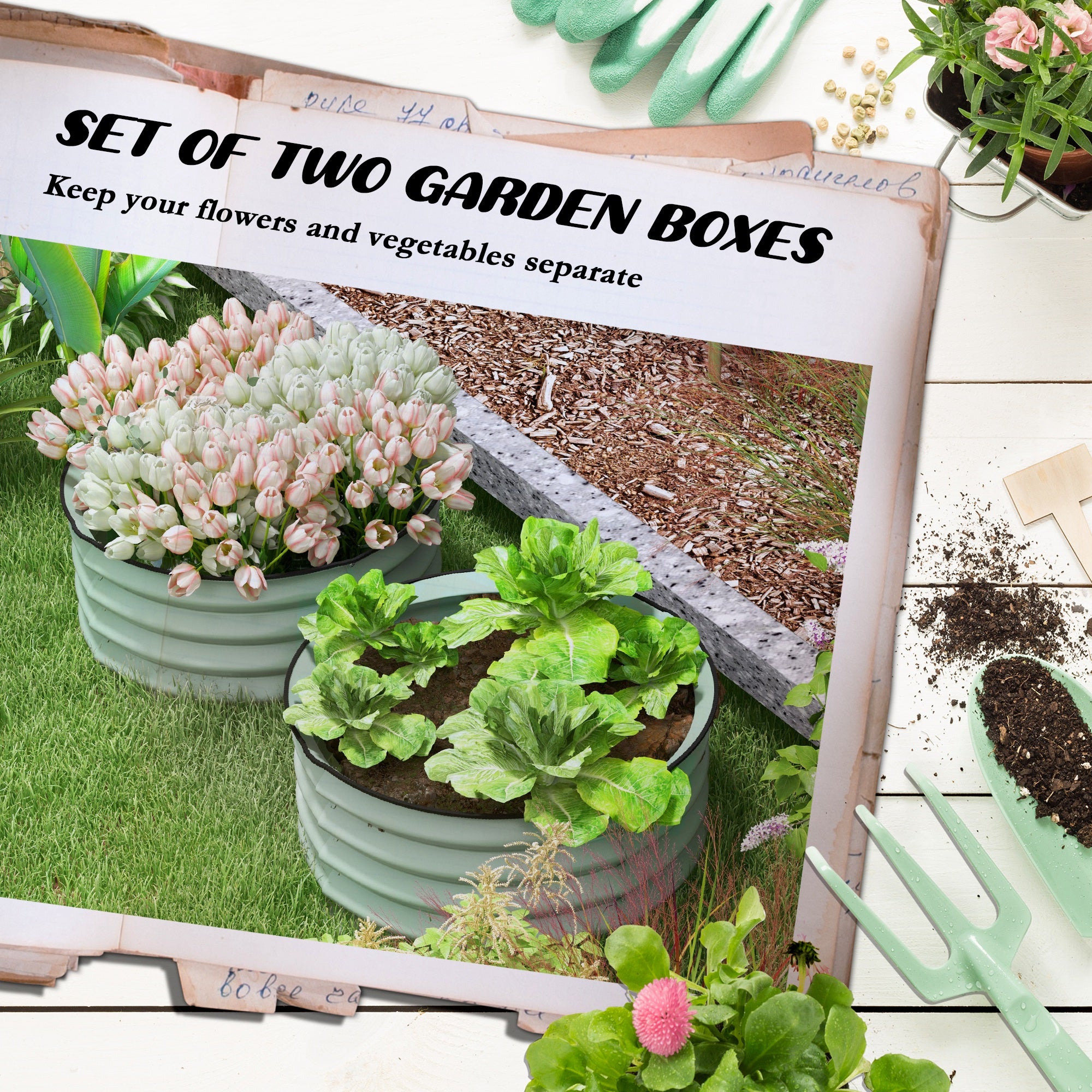 Set of 2 Raised Garden Bed, Metal Planter Box with Safety Edging, Easy-to-assemble Stock Tank, Green Raised Garden Beds at Gallery Canada