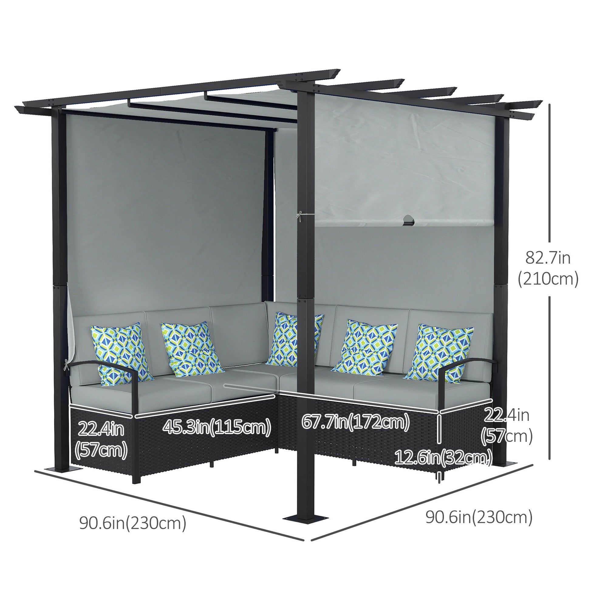Wicker Patio Furniture, Outdoor PE Rattan Sofa Set with Retractable Canopy Pergola, Shade Shelter for Deck, Pool, Garden, Terrace, Grey - Gallery Canada