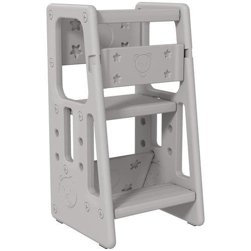Toddler Kitchen Helper 2 Step Stool with Adjustable Height Platform and Safety Rail, Grey