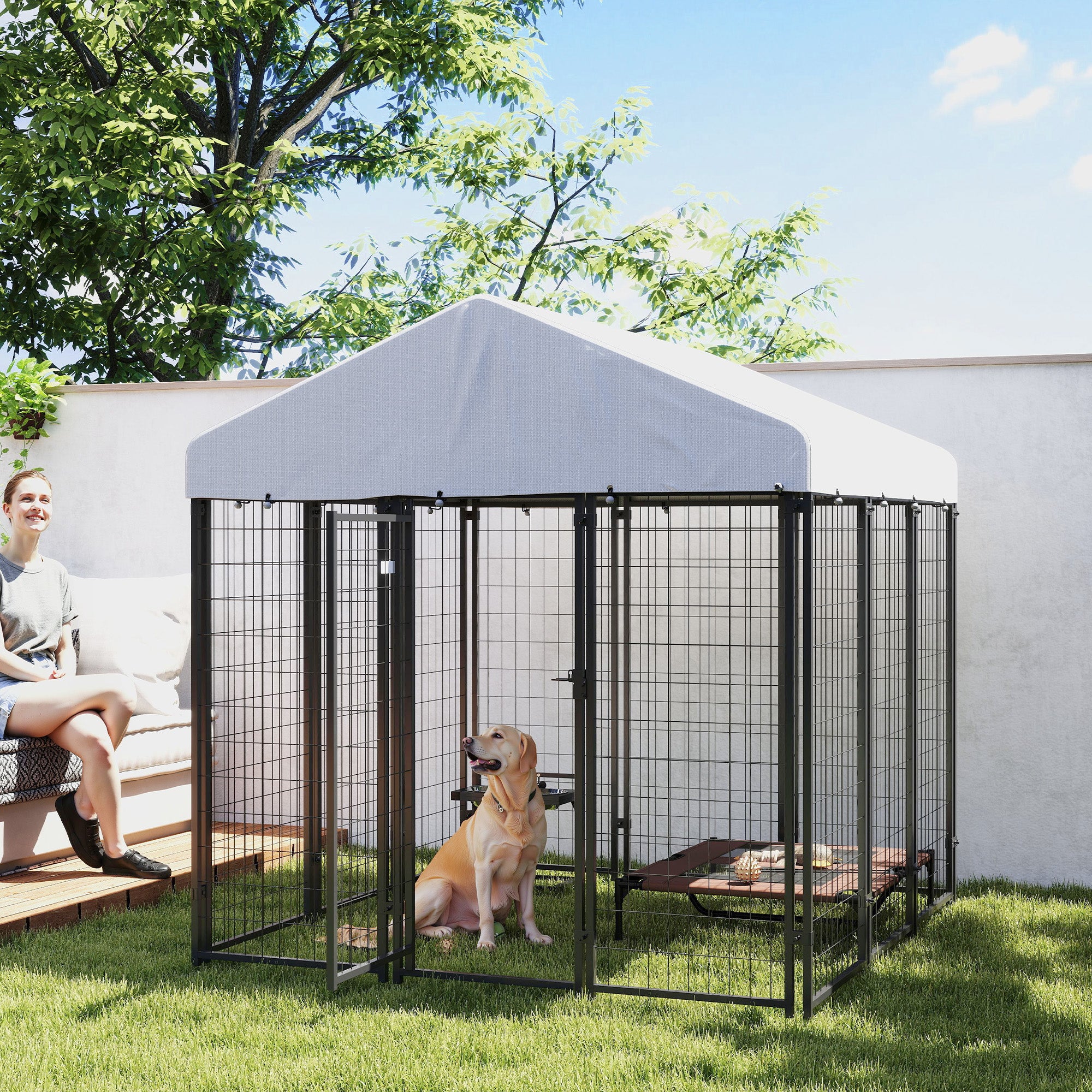Outdoor Dog Kennel with Waterproof UV-Resistant Cover, for Large and Medium Dogs, 6' x 6' x 6', Silver Houses, Kennels & Pens at Gallery Canada