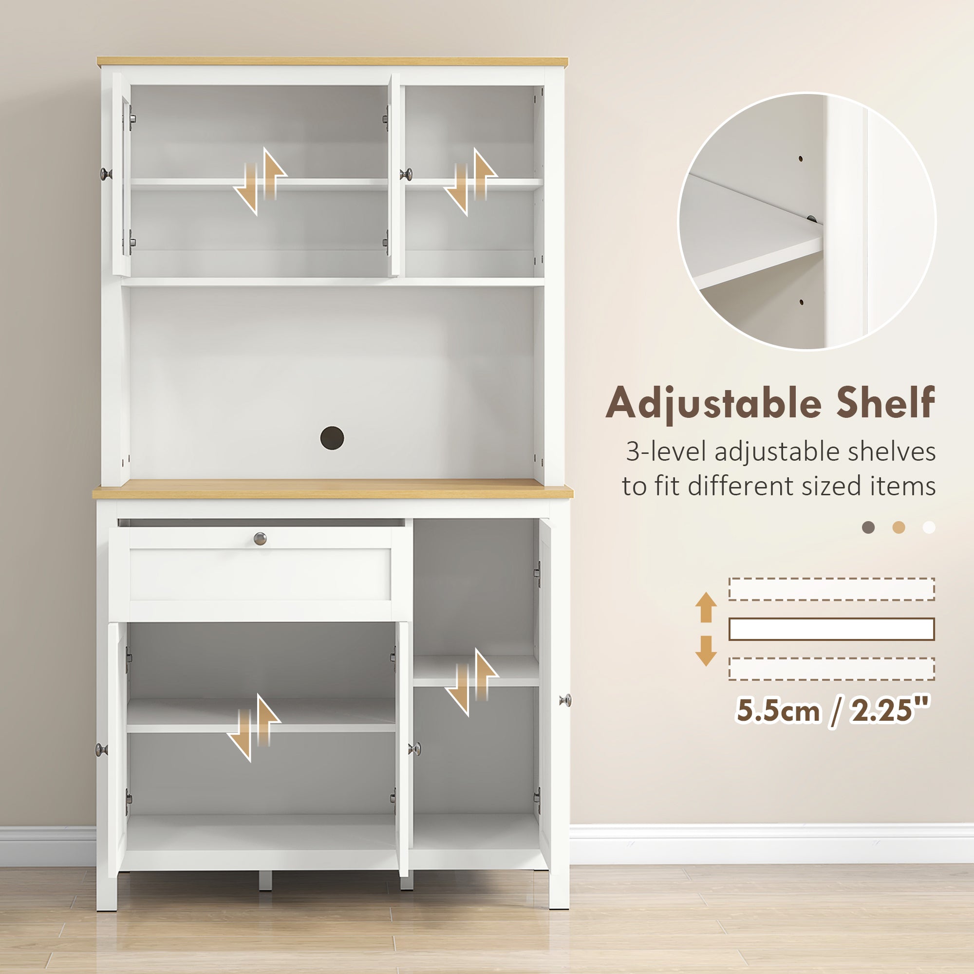 5-Door Kitchen Pantry Cabinet, Freestanding Storage Cabinet Cupboard with Adjustable Shelves, 71