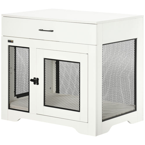 Dog Crate Furniture with Cushion, 2 Doors, Storage, Dog Kennel End Table for Small Medium Dogs, White