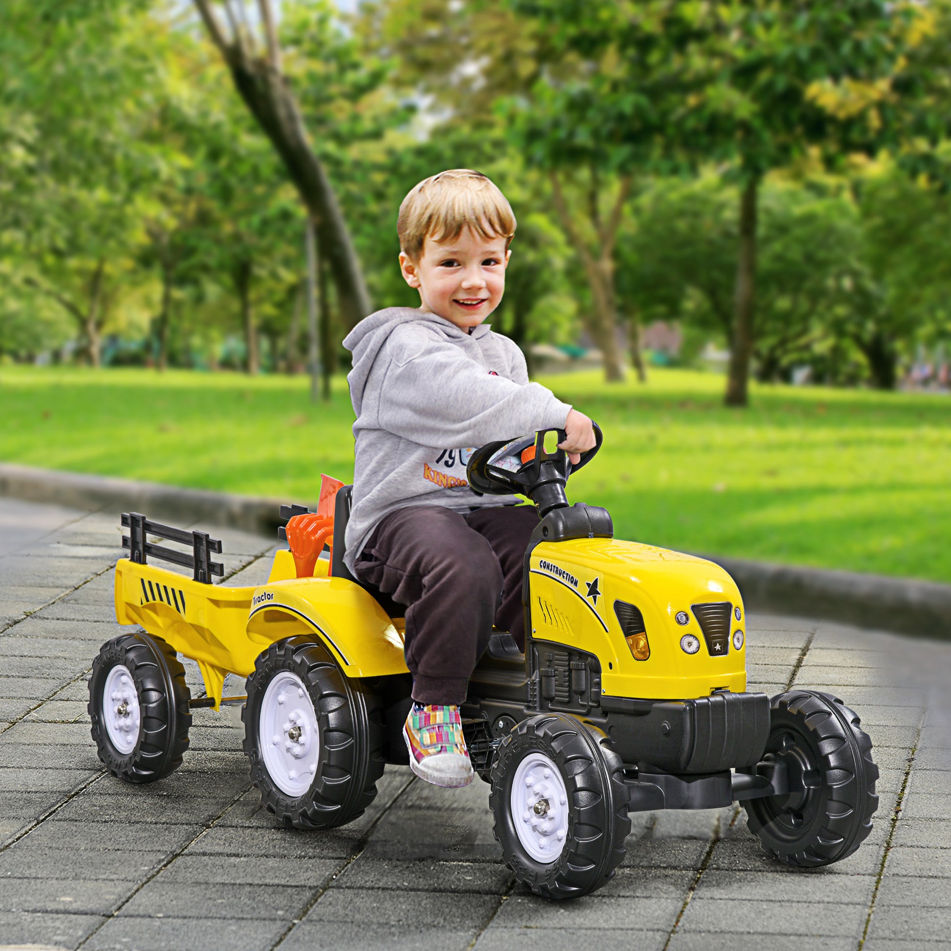 Ride on Excavator with Back Trailer, Shovel &; Rake for 3 Year Old Toy Excavators Black and Yellow  at Gallery Canada