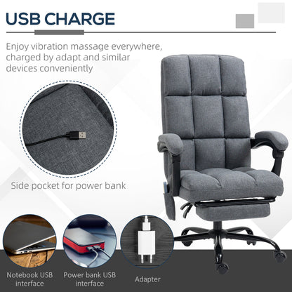 High-Back Vibration Massaging Office Chair, Reclining Office Chair with USB Port, Remote Control, Side Pocket and Footrest, Dark Grey Massage Chairs   at Gallery Canada