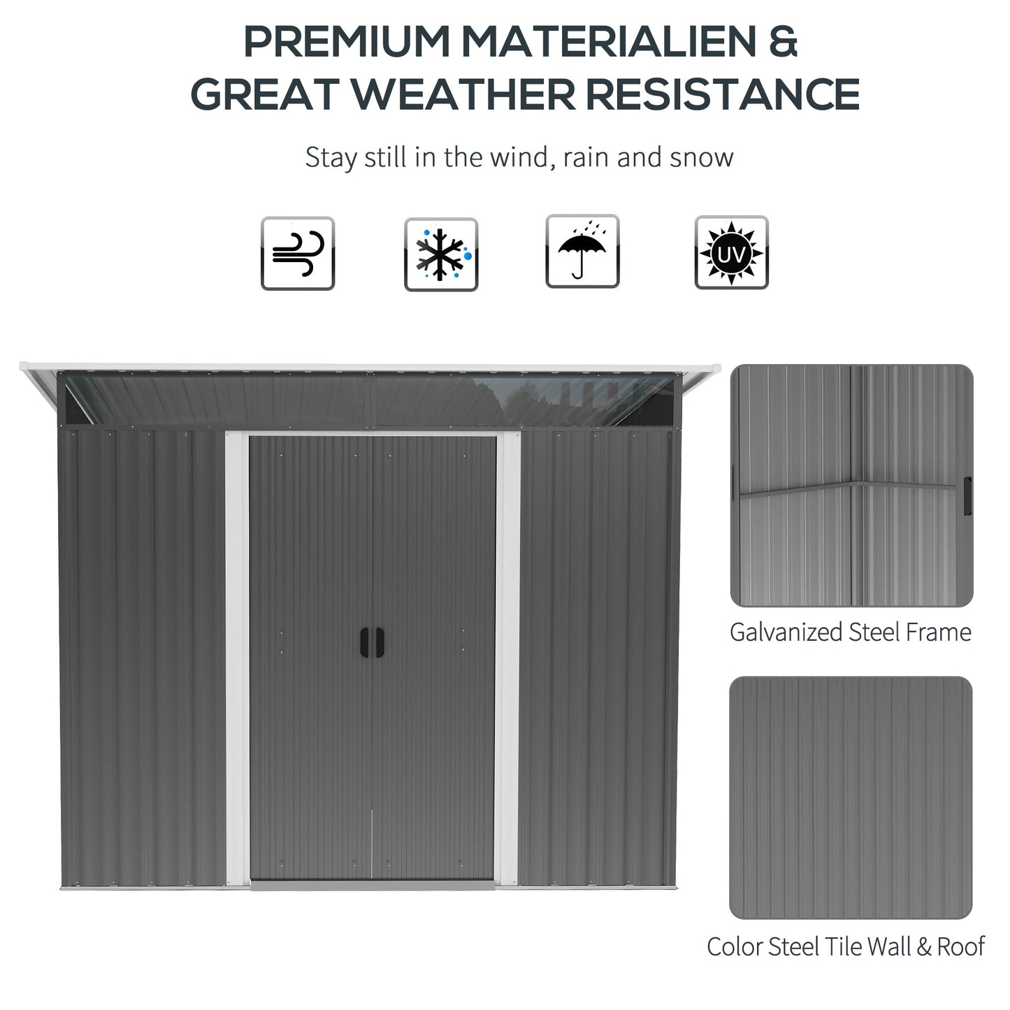 6' x 8.5' Outdoor Metal Garden Shed Utility Tool Storage Steel Backyard House, Grey Sheds   at Gallery Canada