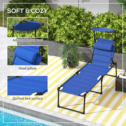 Folding Chaise Lounge with Adjustable Sun Visor, Padded Tanning Chairs with Headrest, Outdoor Chair, for Beach, Yard, Patio, Blue Lounger Chairs   at Gallery Canada