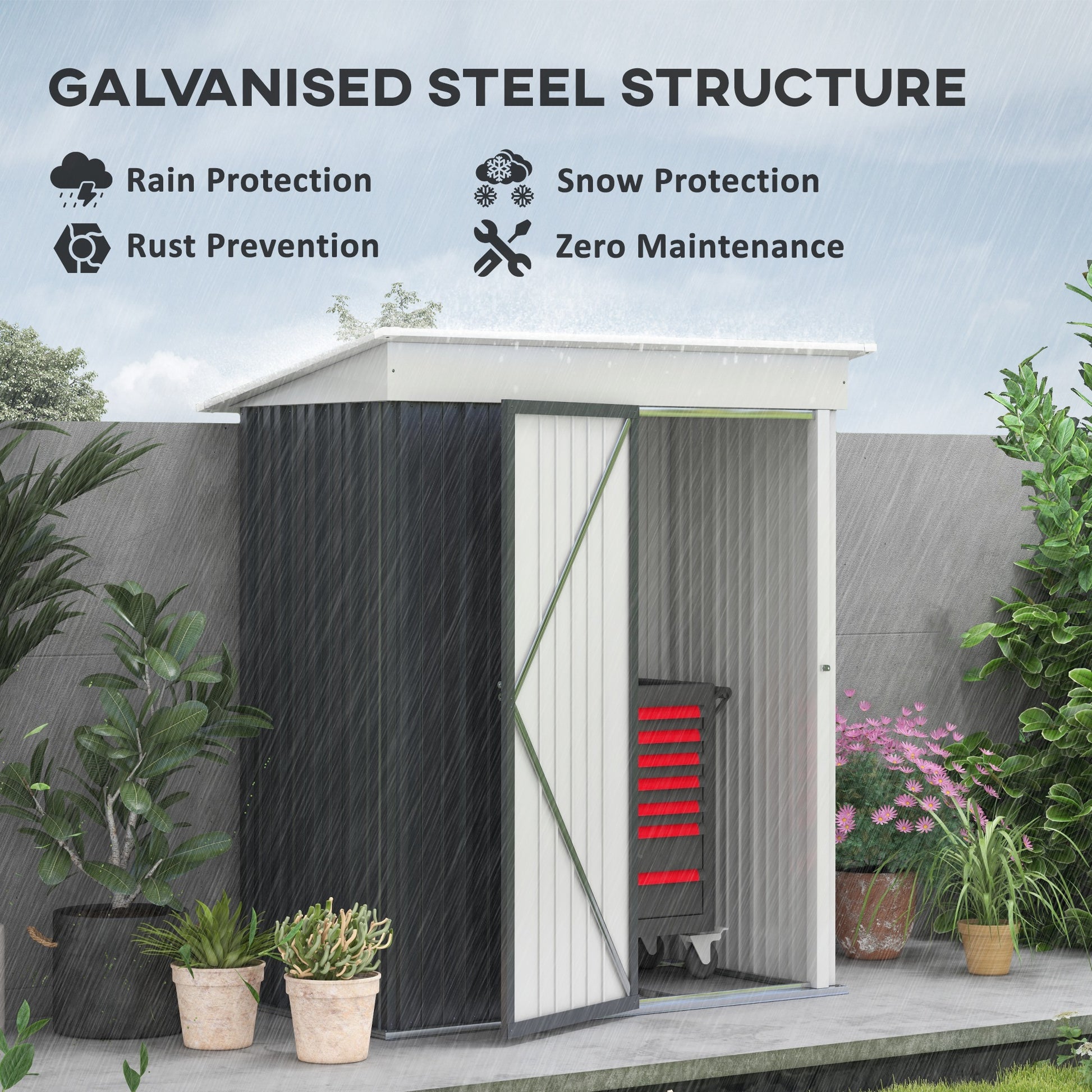 Outdoor Storage Shed, Steel Lean-to Shed with Adjustable Shelf, Lock, Gloves, 5'x3'x6', Dark Grey Sheds   at Gallery Canada