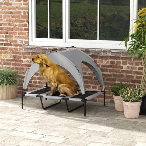 Raised Dog Bed Cooling Dog Cot w/ Canopy Washable Breathable Mesh, for Large Dogs, Light Grey
