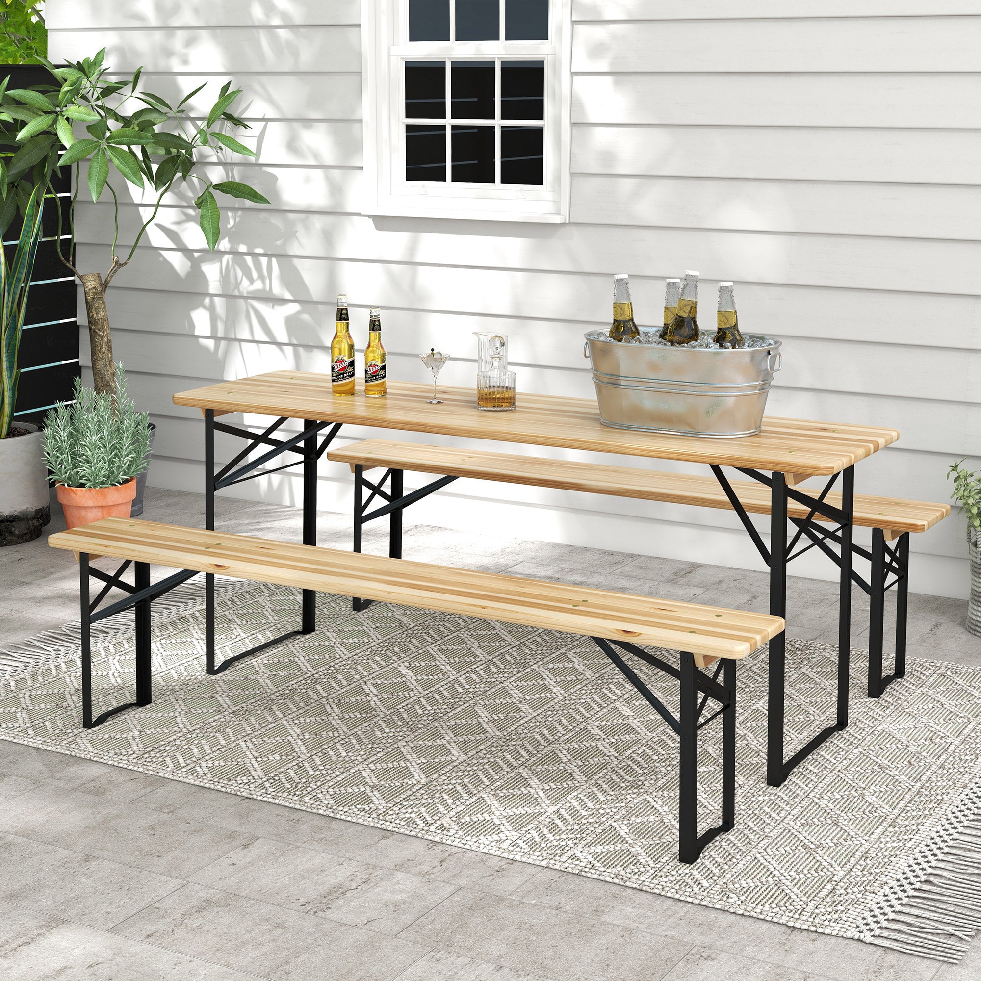 3 Pieces Folding Picnic Table Set, Portable Folding Picnic Table Set, 1 Picnic Table and 2 Benches Bistro Sets at Gallery Canada