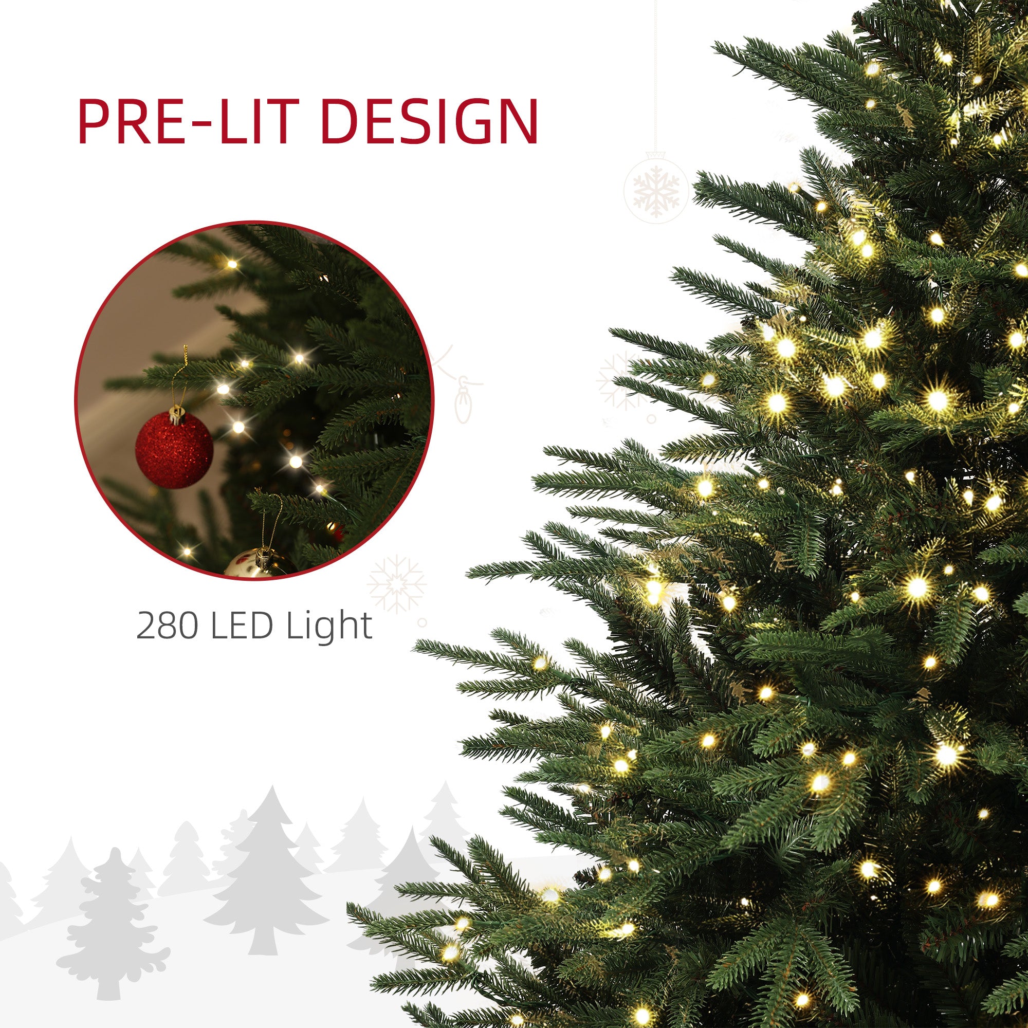 6ft Prelit Artificial Christmas Tree with 1022 Tips, Warm White LED Lights, Steel Base, Hinged Xmas Tree, Auto Open Pre Lit Christmas Trees   at Gallery Canada