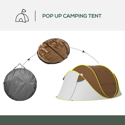 Pop Up Tent with 2 Porch and Carry Bag, 3000mm Waterproof Camping Tent, for 2-3 People, Brown Camping Tents   at Gallery Canada