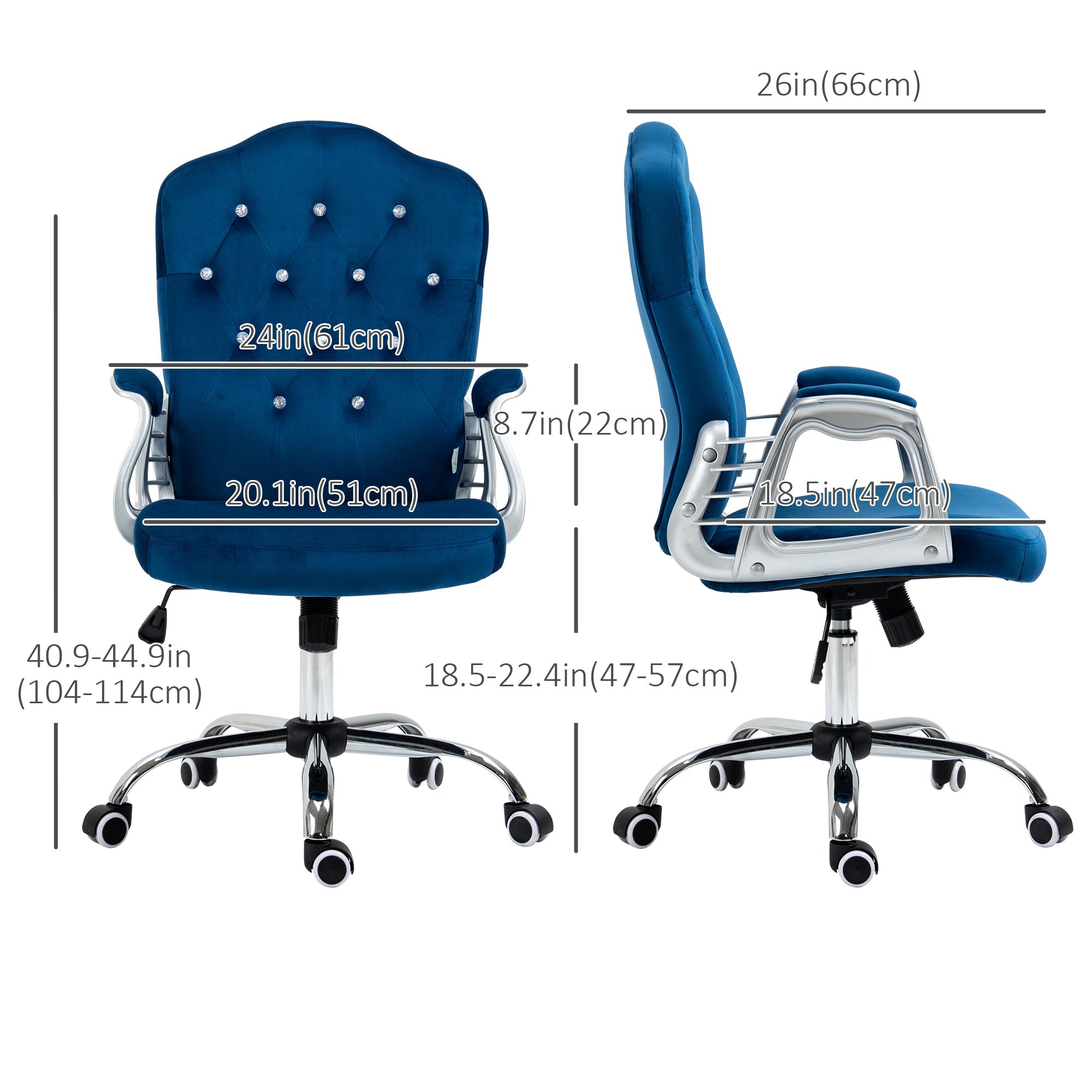 Office Chair, Velvet Computer Chair, Button Tufted Desk Chair with Swivel Wheels, Adjustable Height, Tilt Function, Blue Executive & Manager Chairs   at Gallery Canada