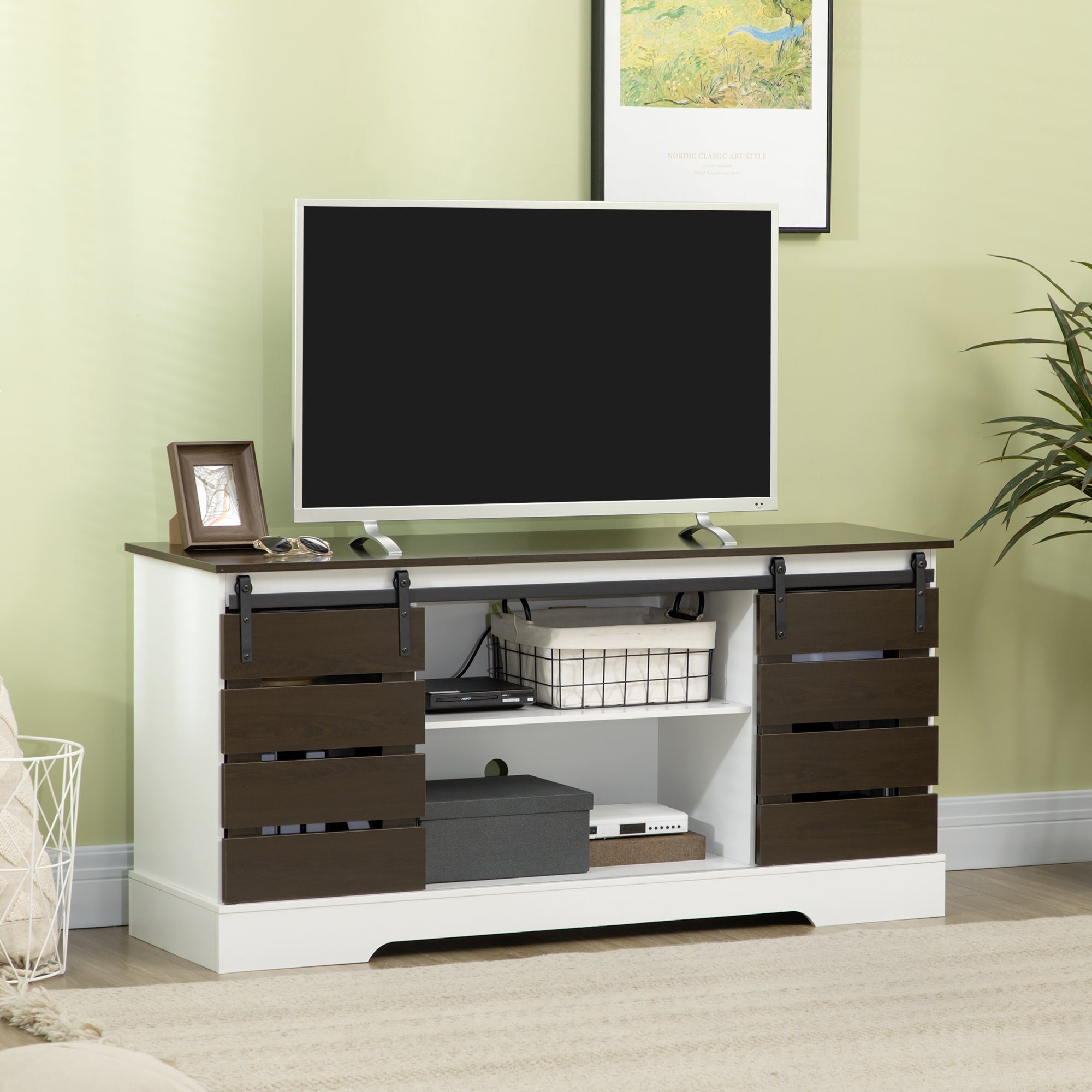 TV Stand for TVs up to 55 Inches, TV Unit with Shelves, Sliding Doors for Living Room, 58.3