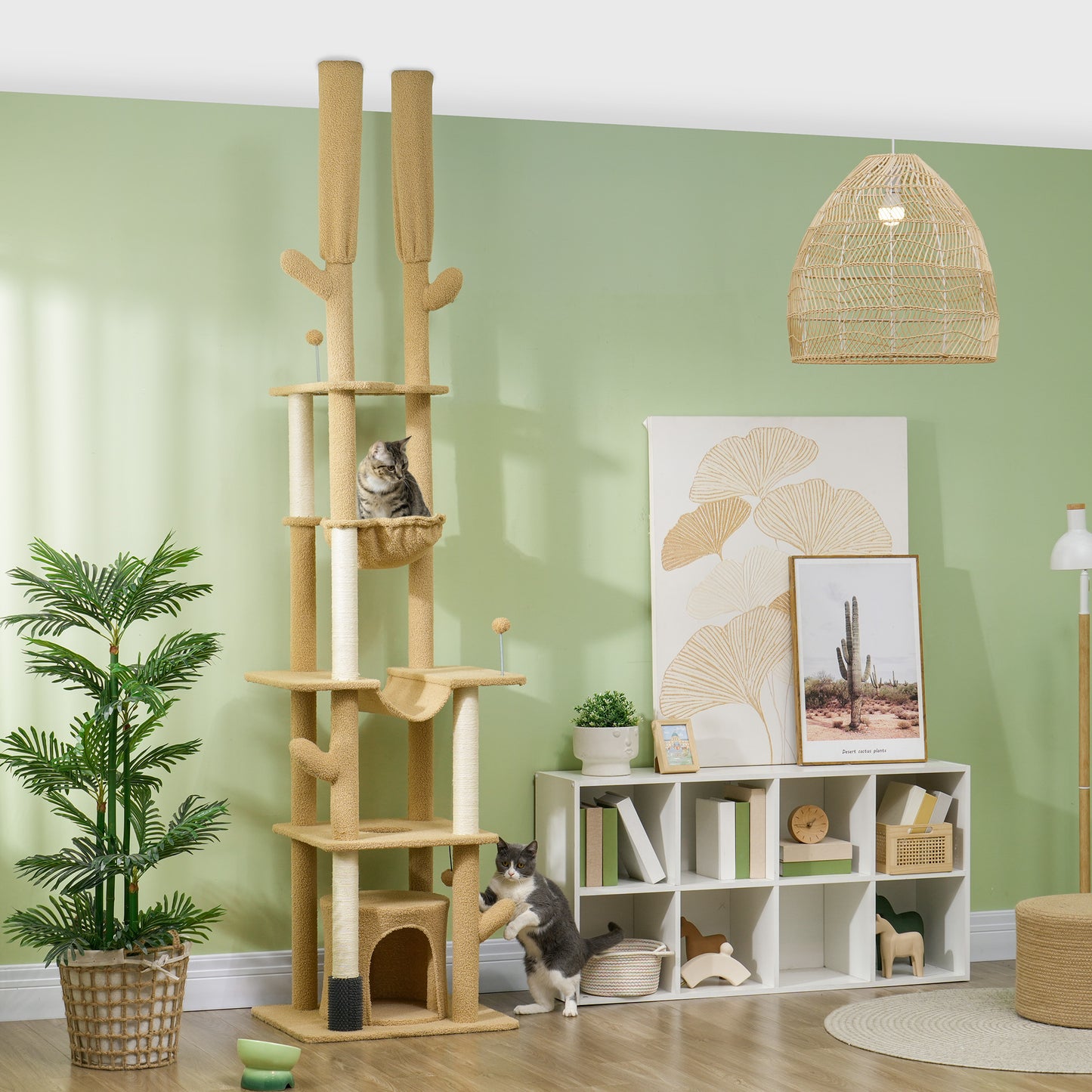 89"-100" Floor to Ceiling Cat Tree Cat Tower for Large Cats w/ Scratching Posts, Grooming Brush Post, Cat Condo, Brown Floor to Ceiling Cat Trees Multi Colour  at Gallery Canada