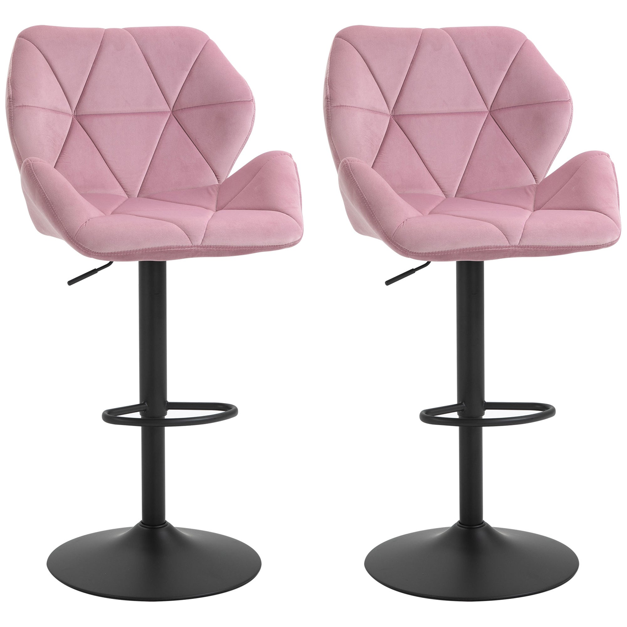 Velvet-Touch Bar Stool Set of 2 Fabric Adjustable Height Armless Counter Chairs with Swivel Seat, Pink Bar Stools   at Gallery Canada